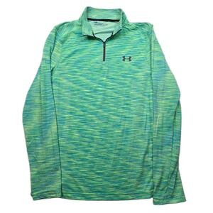Under Armour Threadborne Golf Pullover Shirt‎ Mens Large Green Blue HeatGear